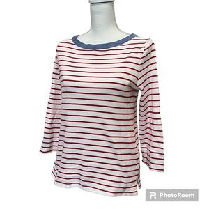 Nautica Red and White Stripes Blue Cuffs Top